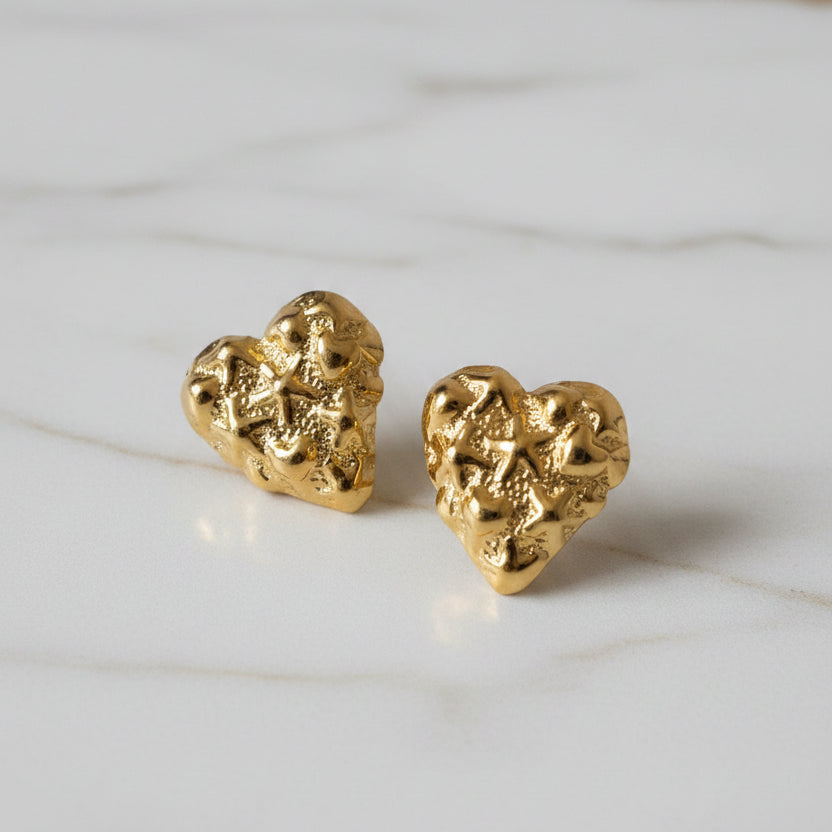 Heart Shaped Nugget Stud Earrings