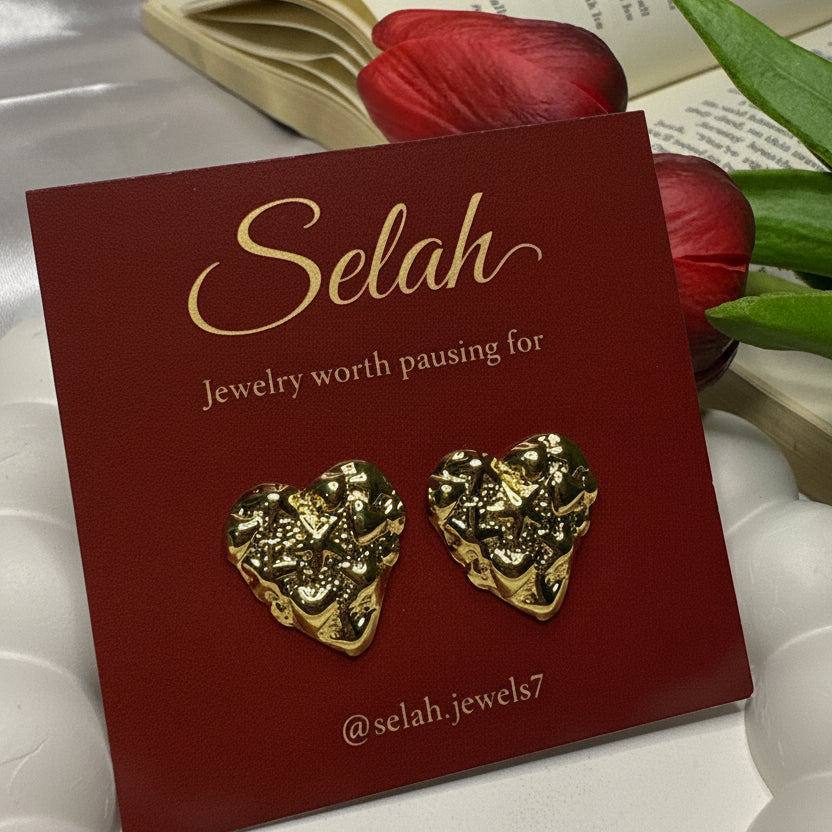 Heart Shaped Nugget Stud Earrings