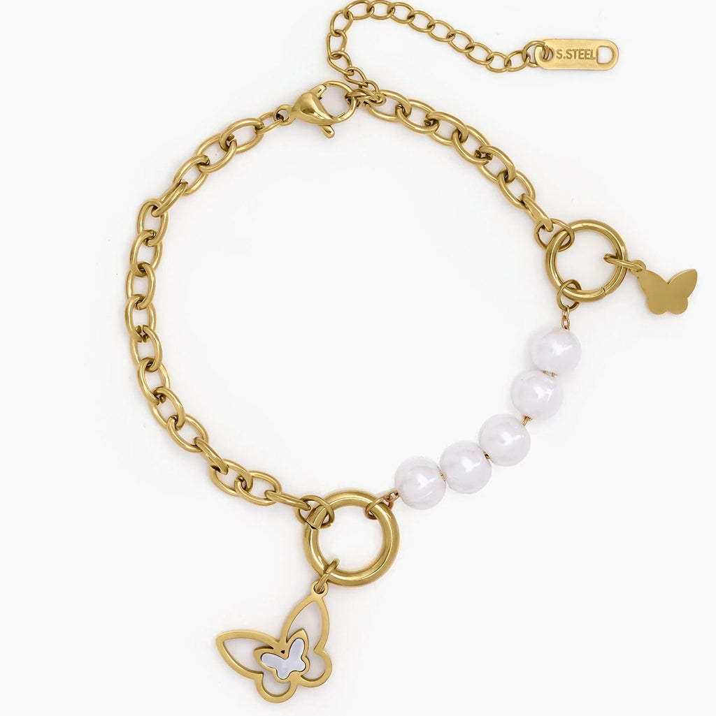 Butterfly Pearl Charm Bracelet