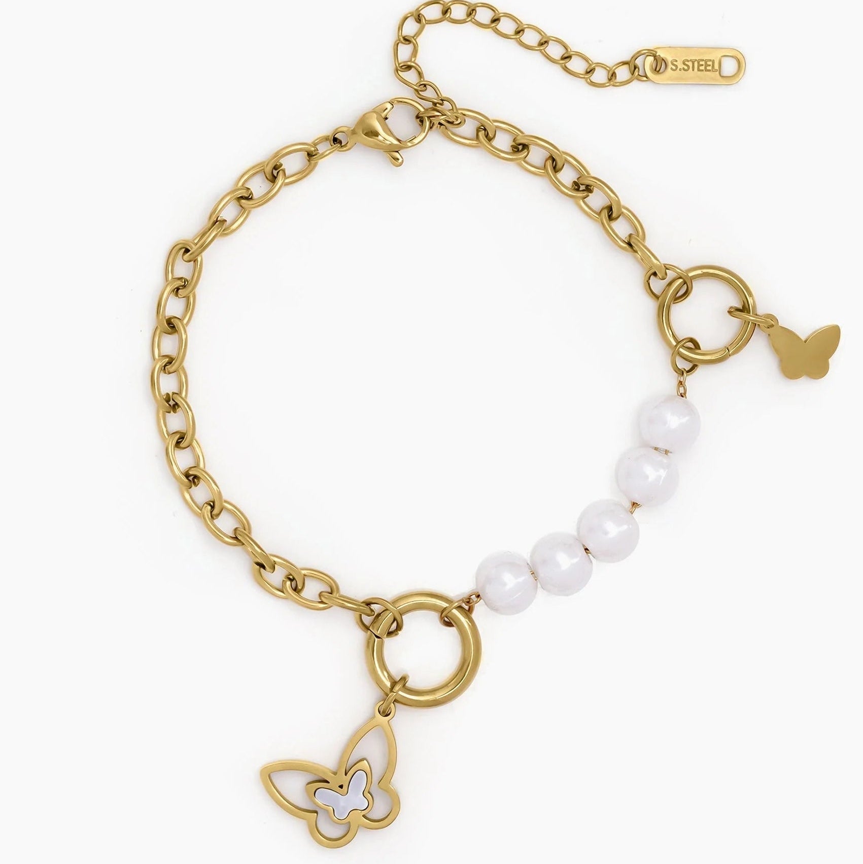 Butterfly Pearl Charm Bracelet
