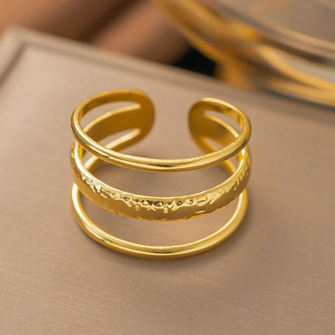 Hammered Multi-Band Gold Ring
