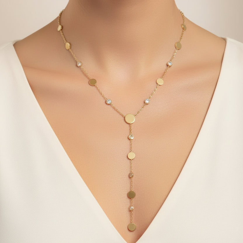 Gold Coin Lariat Necklace