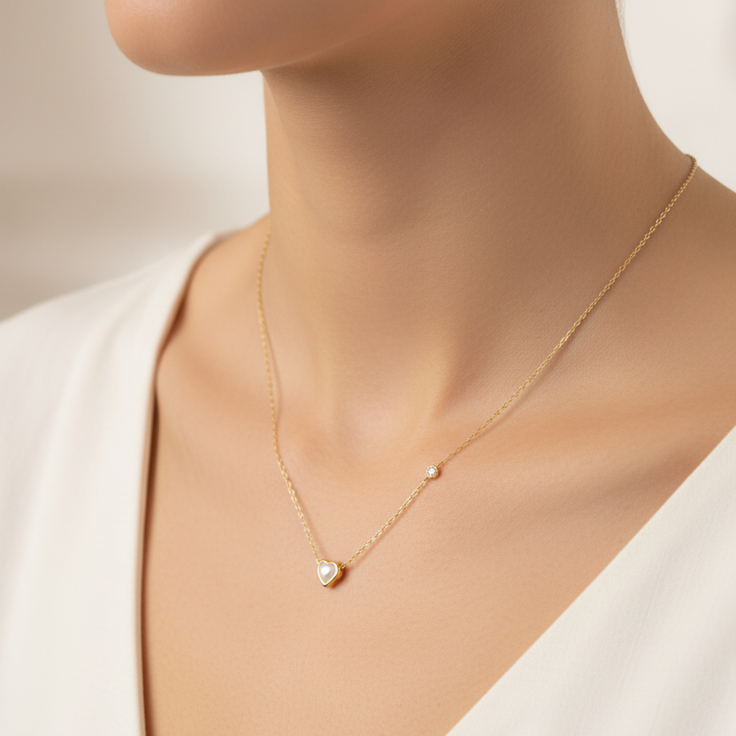 Dainty Pearl Heart Necklace