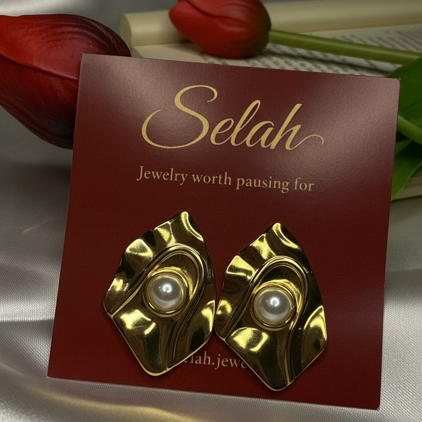 Textured Gold Pearl Earrings